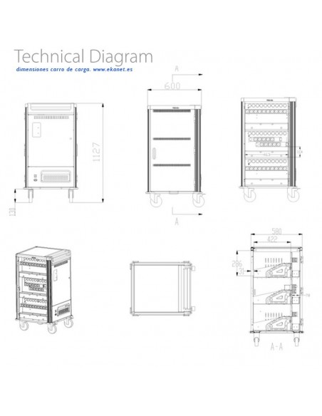 Armario de carga para 30 portátiles o tablet de hasta 17 pulgadas. V7