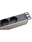 Regleta rack 19" 1U, 9 tomas con Led. Aluminio