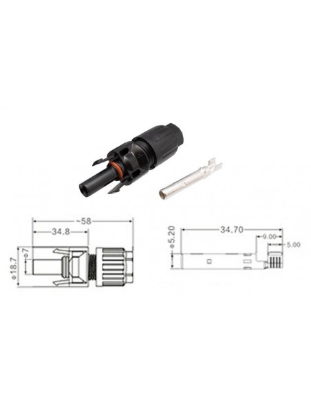 MC4 conector Macho IP67. Esquema