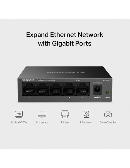 Switch 5 puertos 10/100/1000 caja metálica