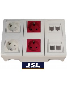 Kit Caja de superficie 2 Schukos blancos, 2 rojos y 4 RJ45