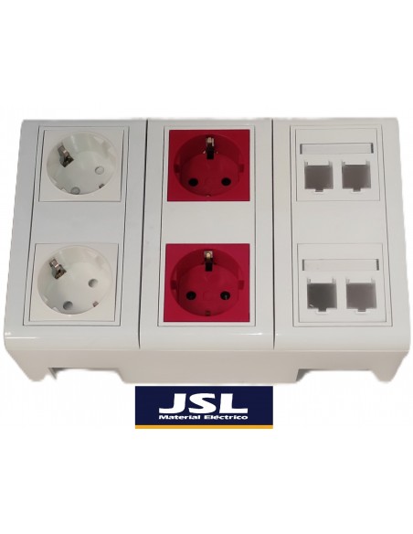 Kit Caja de superficie 2 Schukos blancos, 2 rojos y 4 RJ45