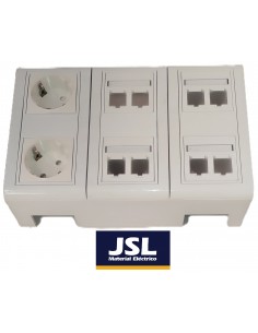 Kit Caja de superficie 2 Schukos blancos y 8 RJ45