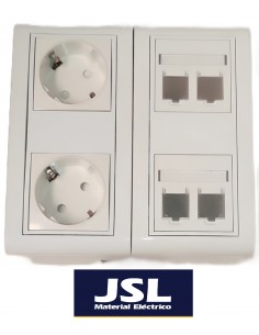 Kit Caja de superficie 2 Schukos blancos y 4 RJ45