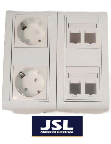 Kit Caja de superficie 2 Schukos blancos y 4 RJ45