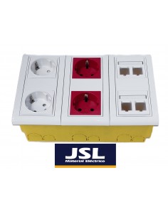 Kit Caja de empotrar en pared 2 Schukos blancos, 2 rojos y 4 RJ45