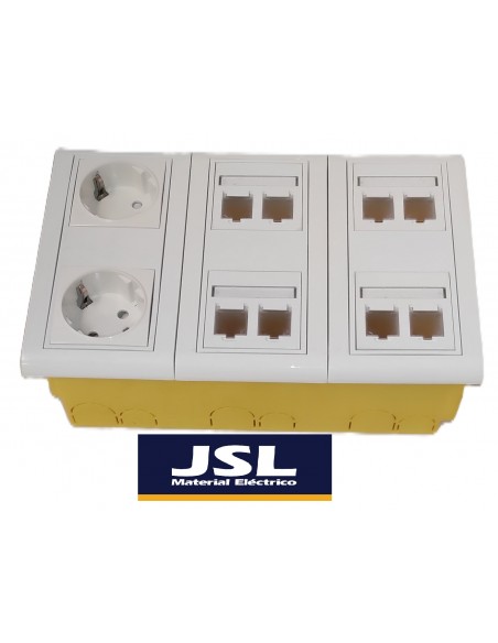 Kit Caja de empotrar en pared 2 Schukos blancos y 8 RJ45