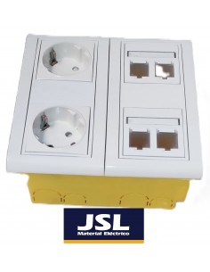 Kit Caja de empotrar en pared 2 Schukos blancos y 4 RJ45