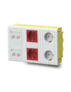 Kit Caja de empotrar en pared 2 Schukos blancos, 2 rojos y 4 RJ45