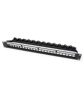 Patchpanel 19" 1U 24 Huecos KEYSTONE Apantallado con Bandeja y Fijación con Clip