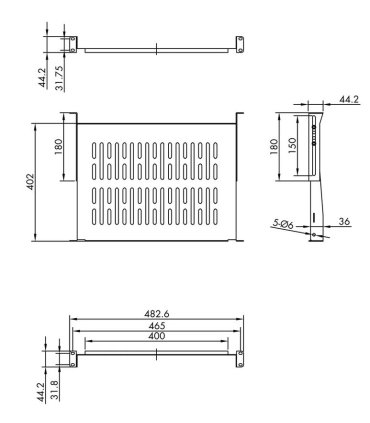 Bandeja Fijación 4 puntos para Rack/Mural 1U 19" Hasta 25Kg